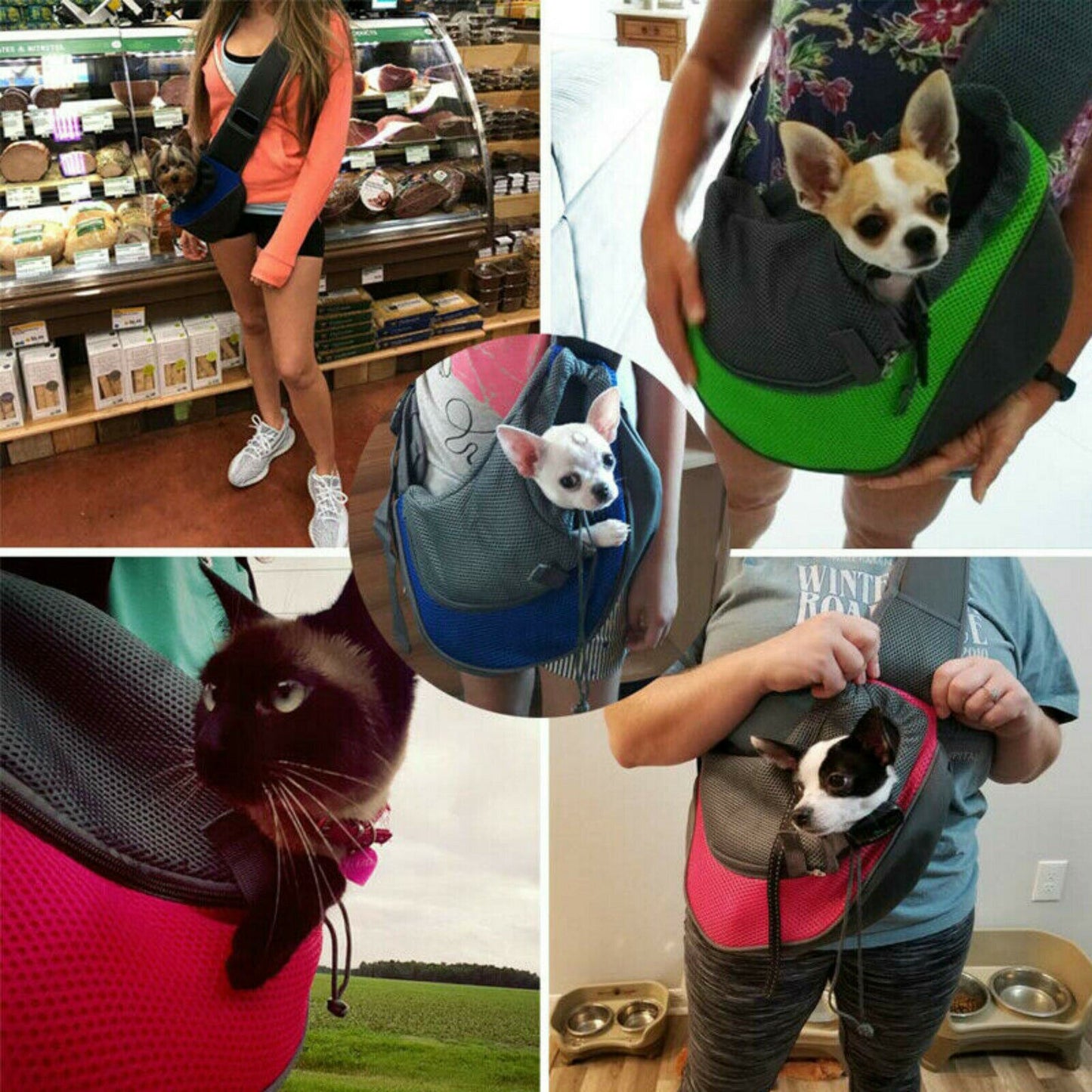 Comfy Mesh Pet Carrier Sling – Hands-Free Strap Bag