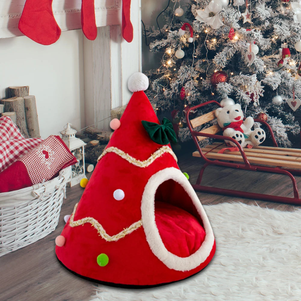 Holiday Tree Pet House - Warm, Cozy Bed for Dogs & Cats