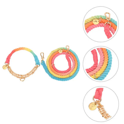 Rainbow Gold Chain Pet Leash & Collar Set – Stylish and Durable