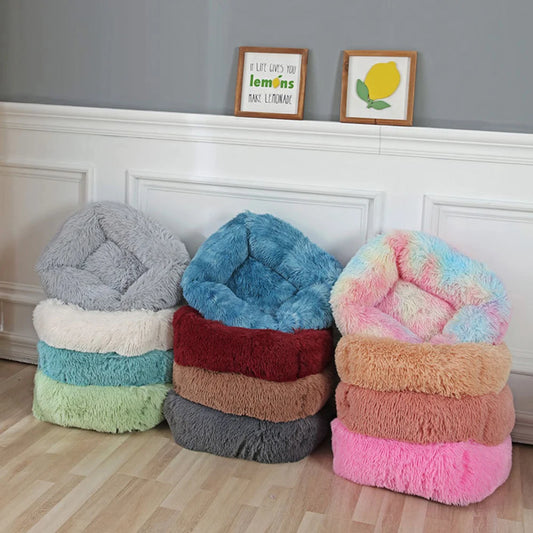 Long Plush Square Dog Bed Assorted Colors Pet Beds Super Soft Fluffy For Dogs Cats