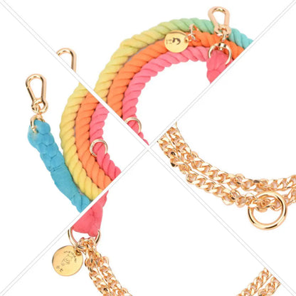 Rainbow Gold Chain Pet Leash & Collar Set – Stylish and Durable