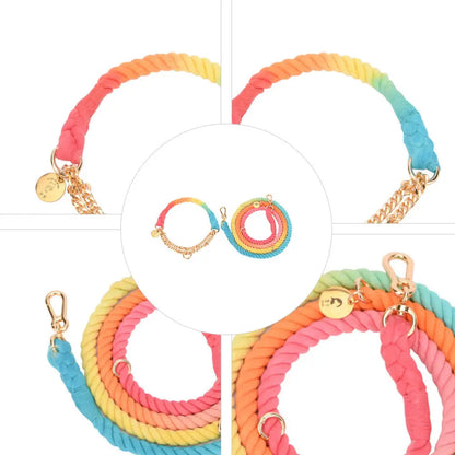 Rainbow Gold Chain Pet Leash & Collar Set – Stylish and Durable