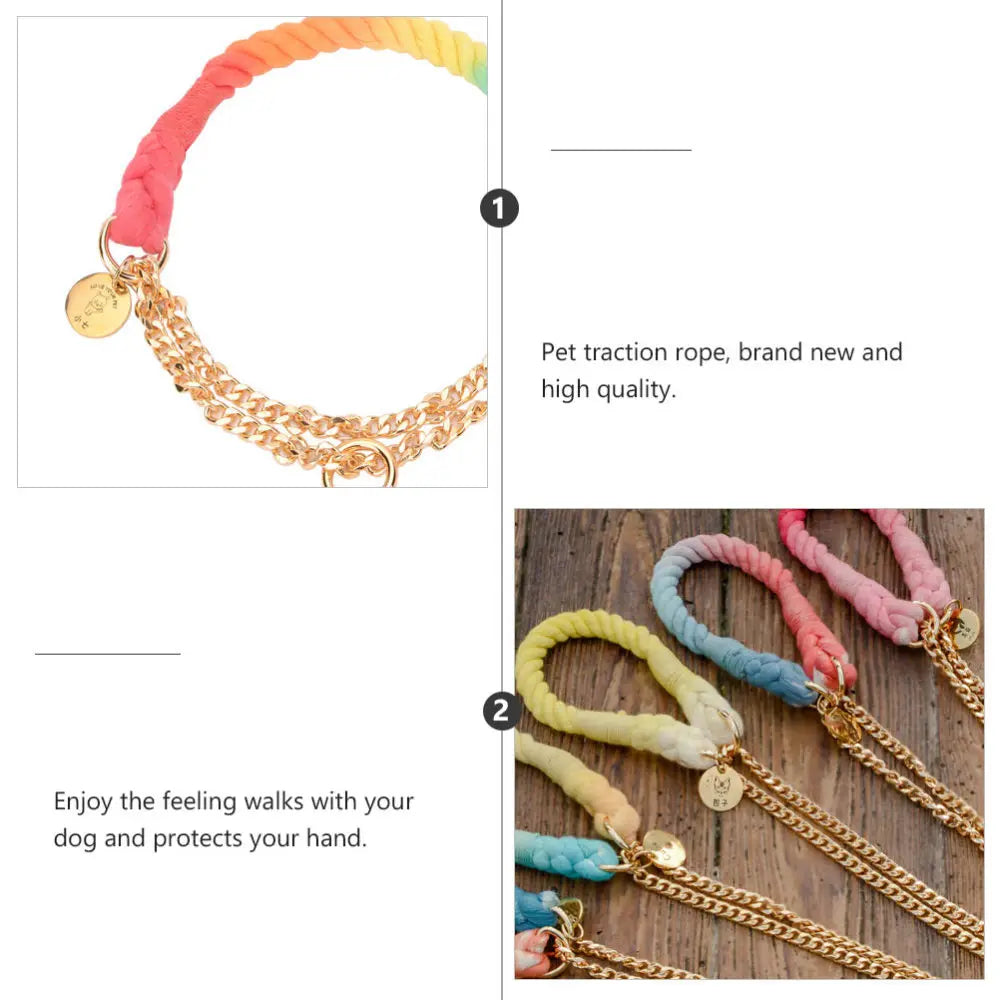 Rainbow Gold Chain Pet Leash & Collar Set – Stylish and Durable