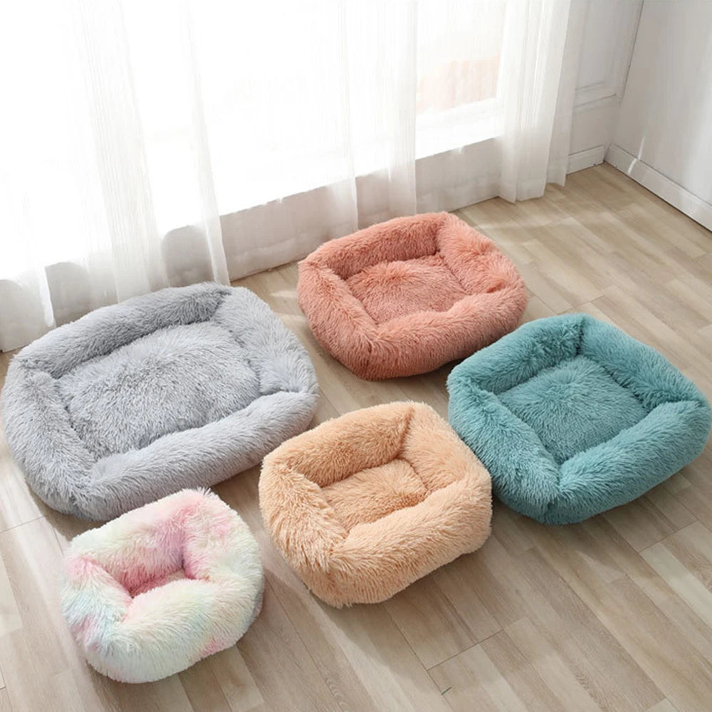 Long Plush Square Dog Bed Assorted Colors Pet Beds Super Soft Fluffy For Dogs Cats