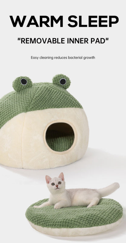 Cartoon Frog Pet Bed - Soft & Cozy Options for Cats & Dogs