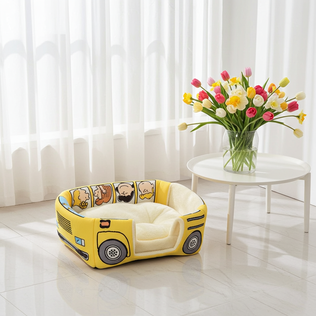 2 in 1 Bus Shaped Cat & Dog Bed – Cute, Foldable All-Season Pet Cubby